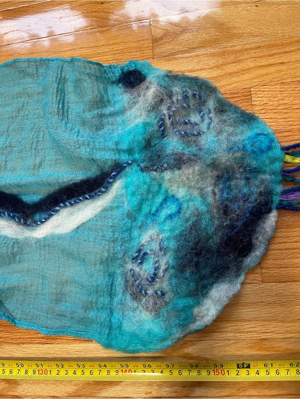 Handfelted Aqua & Teal Wool Scarf